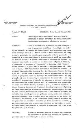 CRPE-SP_m0001p24 - Projeto “Investigação sobre Possibilidade de Introdução do Ensino Automático n...