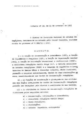 CODI_m059p01 - Portaria Nº 32 de Novembro de 1953, que dispõe sobre o Centro de Documentação Peda...