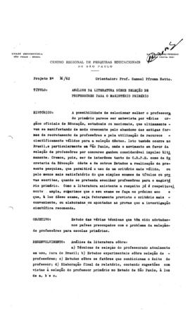 CRPE-SP_m0001p28 - Projeto “Análise da Literatura sobre Seleção de Professores para o Magistério ...